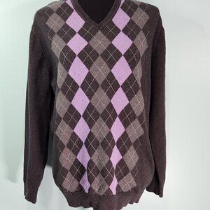 Claiborne V neck Argyle Sweater Size Medium  Lot D